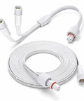Tough As Nails 10 Feet 3 Pin Extension Cord With IP68 Rainproof Seal Plus One Foot Y Branch Splitter For Your Dope Smart Outdoor Light Strip Setup White Wire.