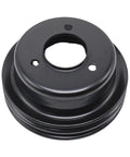 Black Two-Groove Crankshaft Pulley For Ford 289 302 V8 Engines, Beefy Dual Belt Grooves Power Transmission Pulley With High-Temp Oil-Resistant Rubber, Smooth Idling, Vibration Dampening, Easy Alignment, black cast iron pulley front view