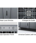 Heavy Duty Industrial Evaporative Air Cooler With 90L Water Tank features water level window, enlarged air outlet, simple operation panel, and universal casters.