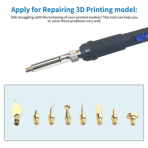 Must Have Brass 3D Printing Finishing Trimming Heads Set 8 Pcs With Connector next to soldering iron tip