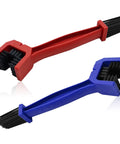 Universal 2 Piece Bike And Motorcycle Chain Cleaning Brush Set For Gear Dirt Removal Fits Mountain Bikes And Heavy Duty Motorcycles Red And Blue Handles Quick Clean For Chains shown with red and blue handles and triple-sided bristles