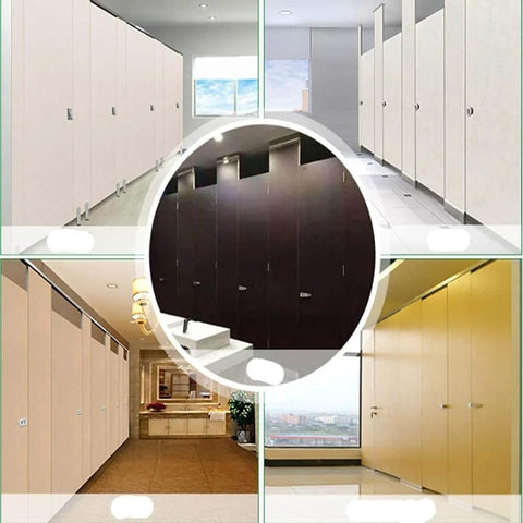 Two Piece 304 Stainless Steel Public Toilet Partition Hinge Self Closing Spring Hinge Right Side 85mm By 75mm in various restroom settings