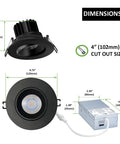 Dimensions of Canless Recessed Gimbal Downlight Kit For 20 Ft Ceilings with 4-inch cutout and junction box