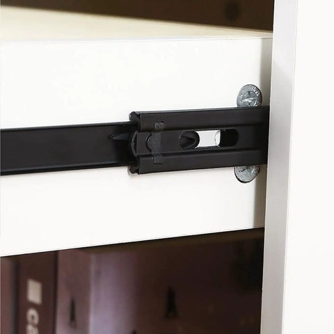Side view of Beefy 10 Inch Full Extension Drawer Slides With Ball Bearing 5 Pair Telescopic Side Mount Rails installed on a cabinet.