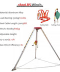 Rock Solid Manhole Rescue Tripod With Heavy Duty Winch And Fall Arrest Gear Built Tough Aluminum Rig For Confined Space Emergencies shown with winch details and height specifications.