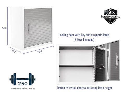 Heavy Duty 12 Piece Steel Garage Cabinet Storage Sets Featuring Lockable Rolling Workbench And Wall Cabinets. 24"W wall cabinet with locking door.