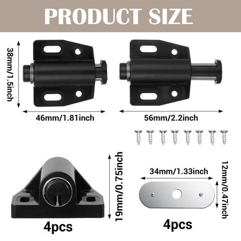 Product dimensions and details of 4 Pack Heavy Duty Magnetic Push Latch For Cabinets And Doors No Hassle No Handle Required Magnetic Door Catch