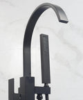 Dope Matte Black Floor Mount Tub Filler With Brass Shower Mixer And Handheld Sprayer 59 Inch Hose for modern bathroom upgrade