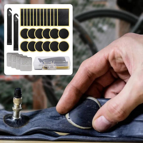 30 Pack Self Adhesive Glueless Bicycle Tire Repair Patches For Road And Mountain Bikes Black Durable Patch Kit demonstration