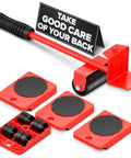 Haul Heavy Gear With Ease Use This Durable Furniture Lifter Tool Set featuring sturdy red manual sliders and smooth gliding wheels.