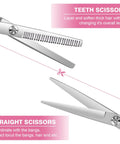 Game Changing DIY Haircutting Kit For Home Use Including Ultra Slick Hair Scissors Split Ends Trimmer And Precision Bangs Clips featuring teeth and straight scissors.
