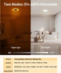 Two modes of 6 Inch LED Recessed Lights With Night Light, 12 Pack, Adjustable 3 CCT Color Temperatures shown in living room setting
