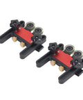 Heavy Duty Adjustable Featherboard For Table Saws And Router Tables Featuring Flexible Tracking Wheels with red and black design.