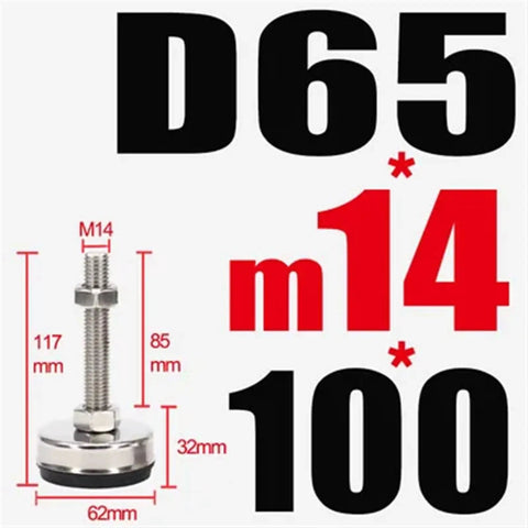 Adjustable Leveling Feet Set Stainless Steel Rubber M8-M14 Swivel Base Black Finish For Furniture And Equipment Tool Free Install 2 4 6 10 Pack D65xm14x100mm Heavy Duty Stabilizers, M14, 117mm