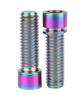 Rainbow titanium M8x25mm bicycle stem bolts with washers, two pieces.