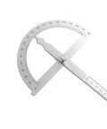 Heavy Duty Stainless Steel Angle Protractor Dead On Accuracy 0 To 180 Degrees Round Head Bevel Gauge viewed from above, precise markings visible.