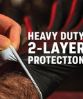 Kick Ass Heavy Duty Nitrile Work Gloves Chemical Resistant Disposable Black Rubber With Textured Grip Six Mil Thick Dual Layer Latex Powder Free Trade Ready Protective Shield For Pros Pack Of 100 Large being pulled on to show two-layer protection.