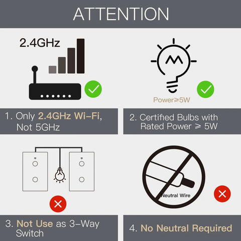 Smart Wall Switch No Neutral Needed For Single Pole 110V, 2 Gang, 2.4GHz WiFi Works With Alexa Google Home Tuya Smart Life App guide