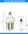 120W LED Corn Cob Bulb With E26 E39 Mogul Base 6000K Daylight 18000 Lumens dimensions compared to A19 bulb
