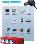 Rig Certified 148W Nine Port Cigarette Lighter Splitter With Pd 30W Qc 3.0 Fast Charge Hub, showing device compatibility with various gadgets.