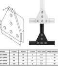 Corner Brackets For 4040 Aluminum Extrusion 5 Hole T Shape Joint Plates Set Four Pieces Black Pro Grade Heavy Duty Connectors diagram