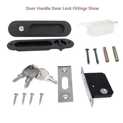 6.8 Inch Privacy Pocket Door Lock Hardware With Key Sliding Pocket Door Handle, components and installation fittings