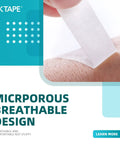 Nonwoven Medical Surgical Tape Pack Of 4 Soft Breathable Wound Dressing Tape 3 Inch By 10 Yard Easy Tear applied on skin.