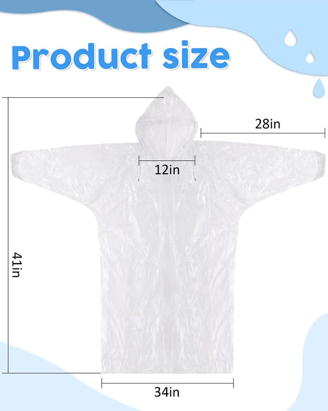 Clear 80 Pack Disposable Adult Rain Ponchos For Theme Parks And Outdoor Adventures Hooded Elastic Cuffs All In One Waterproof PVC And PE Rain Gear size chart