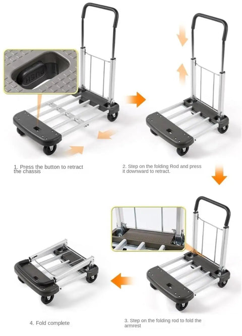 Heavy Duty Foldable Hand Truck Platform Dolly Cart For Moving Boxes And Heavy Loads, folded steel frame with wheels