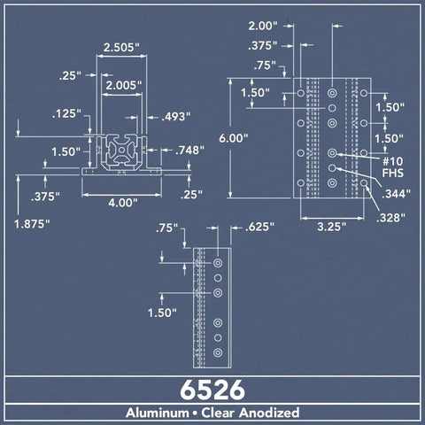 Technical drawing of Beefed Up 15 Series 3 Slot Mount Aluminum Linear Bearing with Double Flange and Brake Holes for 1515 Slider.