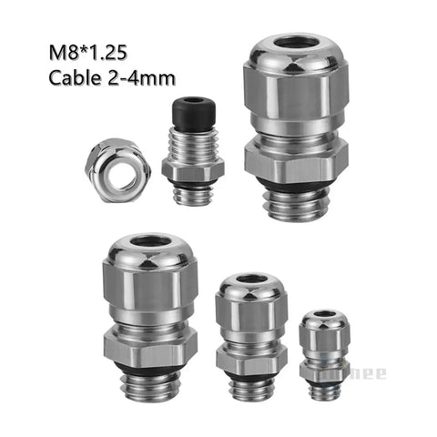 8Pcs 304 Stainless Steel Waterproof Cable Glands IP68 PG7 M12 M16 with various sizes for secure and heavy duty wire protection.