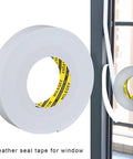 Top Shelf Eva Foam Tape White Super Sticky Cushion Roll Weatherproof Sealing Strip Heavy Duty Gasket for door windows and wall trim displayed on window.