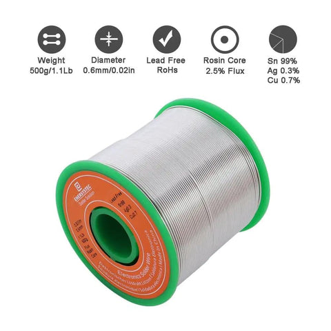 Legit Lead Free Rosin Core Solder Wire 0.6mm Diameter 0.024 In Sn99 Ag0.3 Cu0.7 Electronics Soldering Alloy 500g spool