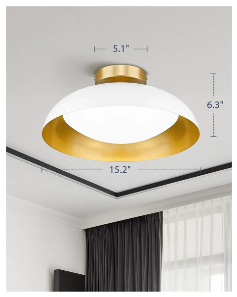 16-Inch LED Flush Mount Ceiling Light With White And Gold Finish, 2400 Lumen, 24W, 5 Color Temperature, Energy Saving Fixture For Living Room Kitchen Bedroom Hallway