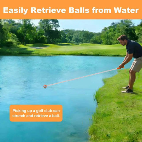 Man using Telescopic Golf Ball Retriever Nine Foot With Double Sided Pickup Head For Water And Land Lightweight Stainless Steel