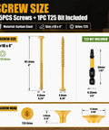 85 Piece Tan Torx T25 Wood Screw Set With 4 Inch Length Size 10 Self Tapping Heavy Duty Screws Including 50mm Bit And Clear Plastic Storage Case For Softwood Hardwood Plywood And Composite Lumber Projects dimensions and components