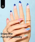 Close-up of nails with marble art using Blooming Gel Nail Polish HEMA Free 20ml Kit, showcasing soak off UV DIY nail art.