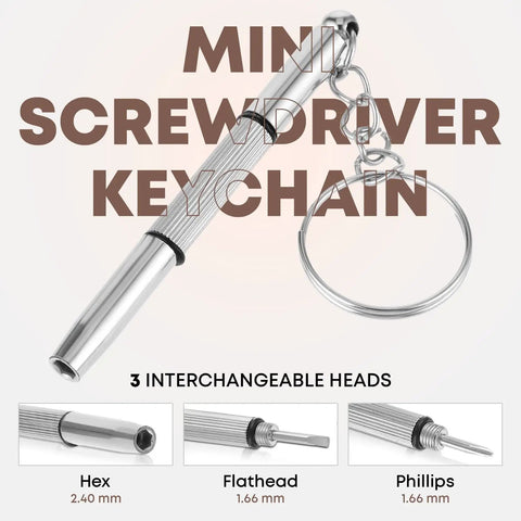 Fresh Eyes On The Go Lens Cleaning And Repair Kit mini screwdriver keychain with interchangeable heads for quick fixes.