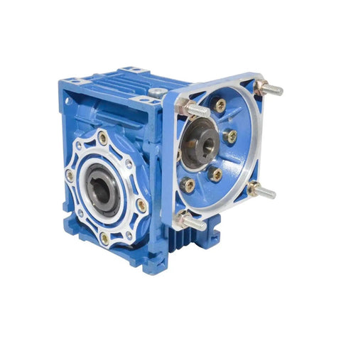 Beefy Torque NMRV040 Gearbox Reducer For Electric Motors With Ratios 7.5 To 100 visible, blue housing, side view