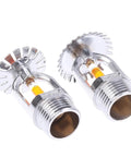 Two Straight Up Quick Response Fire Sprinkler Heads With 57C Trigger, chrome finish with yellow activation bulb, side hidden mount.