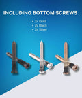 Heavy Duty Complete Screw Kit For iPhone 13 Repair Including Bottom Pentalobe And Battery Security Screws showing gold, black, and silver screws.