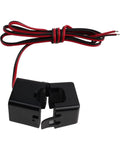 Split Core Current Transformer Sensor Clamp 50A To 200A Low Resistance Leads, black clamp with red and black wires for EV charging.