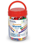 Measuring Worms Counting Toy Set For Kids in storage bucket with 72 colorful squishy worms in six colors for toddlers ages 3 and up