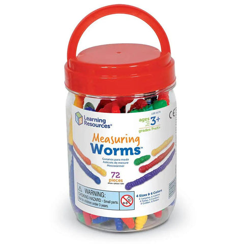 Measuring Worms Counting Toy Set For Kids in storage bucket with 72 colorful squishy worms in six colors for toddlers ages 3 and up