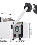 YS 100 Auto Wire Stripper Machine With Micro Computer Control for heat shrink tube cutting from a side angle showcasing size and feed drum.