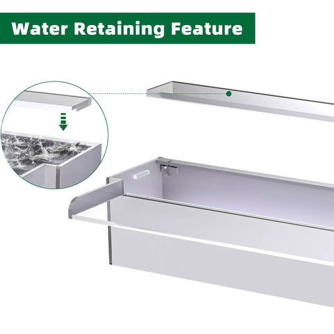 Transparent Acrylic Pool Waterfall Spillway For Garden Patio And Koi Ponds, featuring water retaining feature, 23.6"