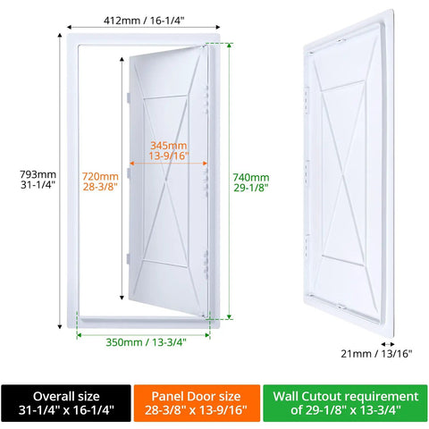 No Hassle Drywall Access Panel, 14 X 29 Inch Abs Plastic Removable Wall Cover with smooth finish, accessible plumbing and HVAC solutions.