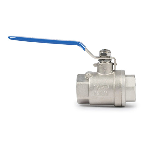 Ball valve, 3/4 inch, 316 stainless steel, full-port, blue lever handle, female NPT ends