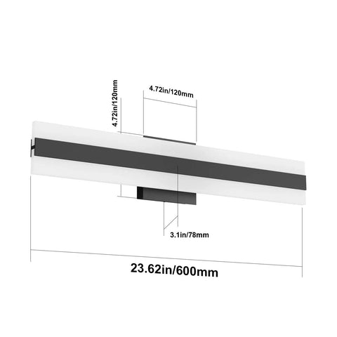 Dope Sleek Black Vanity Light 23.6 Inch LED Up and Down Fixture With Frosted White Acrylic Diffusers, dimensions shown in image