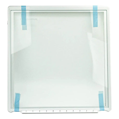 Refrigerator Crisper Pan Cover And Shelf Frame Replacement Must Have Size 18-3/8 Inch By 17-3/8 Inch Without Glass front view